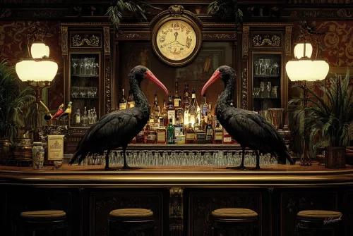 Vögel auf der Bar 120x80cm
