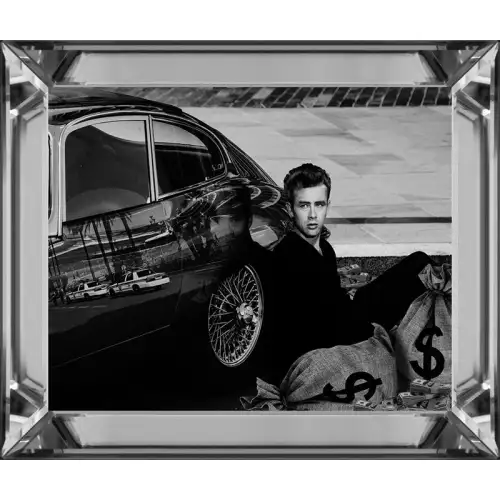 James Dean der Rebell mit Auto B&W 60x80x4,5cm