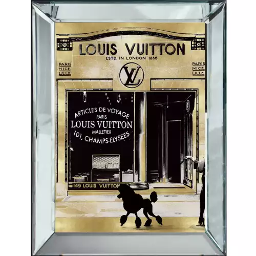Schwarzer Pudel vor Louis Vuitton Schaufenster 70x90x4,5cm