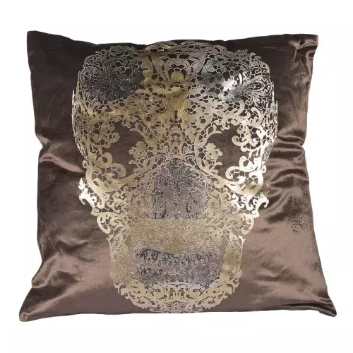 Kissen 50x50x8cm (Elfenbeinfarbener Khari-Druck. Silber/Goldfolien-Druck)