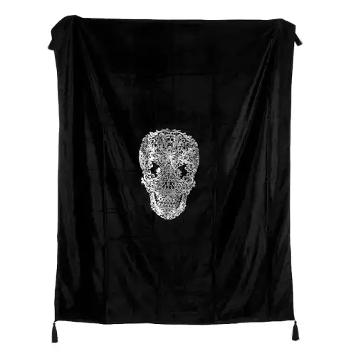 Überwurf 130x170x0,3cm Silberner Totenkopf Druck