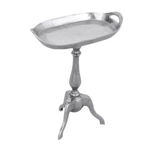 Hazenkamp Fachhändler Tablett 48x48x59cm Oval mit Ständer drei Beine Silber roh Metall (101457)