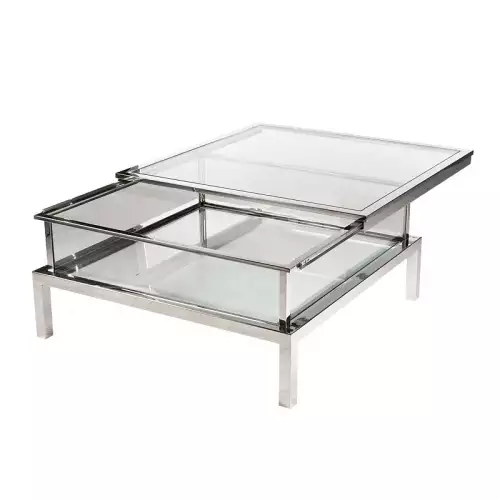 Hazenkamp Fachhändler Couchtisch Farley 100x100x40cm verschiebbar silber Glas (109561)