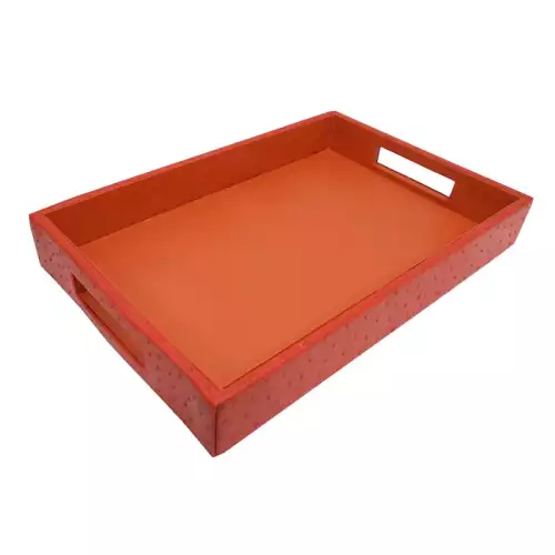 Tablett 38x25.5x6cm Mit Griff rot Straußenleder