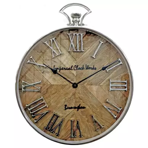 Hazenkamp Fachhändler Wanduhr 41x5x50cm Rund Silber und rohes Holz (113095)