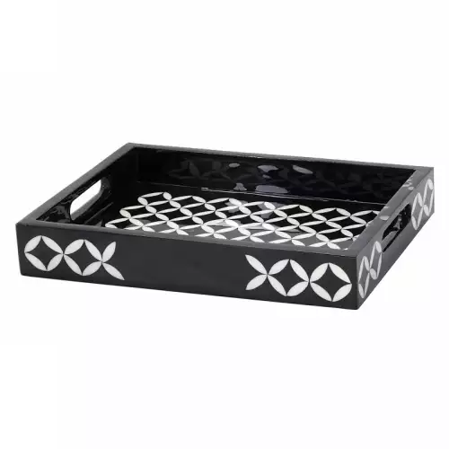 Serviertablett 36x29x6cm schwarz weiß
