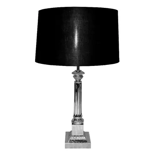 Tischlampe 18x18x67cm mit schwarzem Schirm silber klassisch