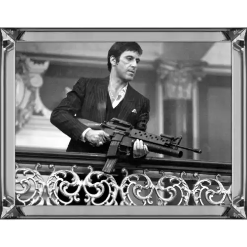 Al Pacino Scarface mit Maschinengewehr 80x60x4,5cm