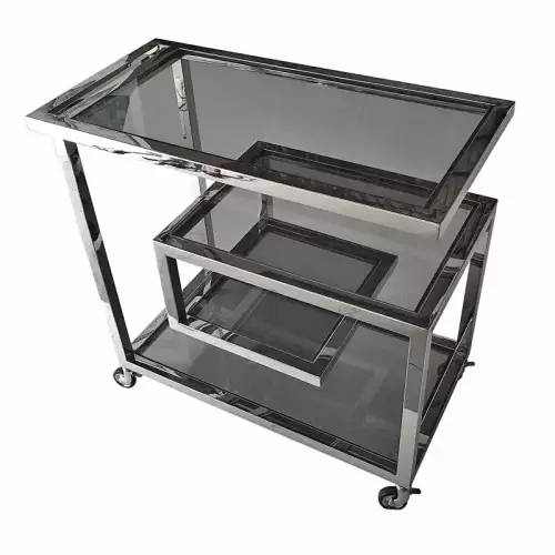 Hazenkamp Fachhändler Barwagen Wesson 83x42x78cm Silber Schwarz Glas (110810)