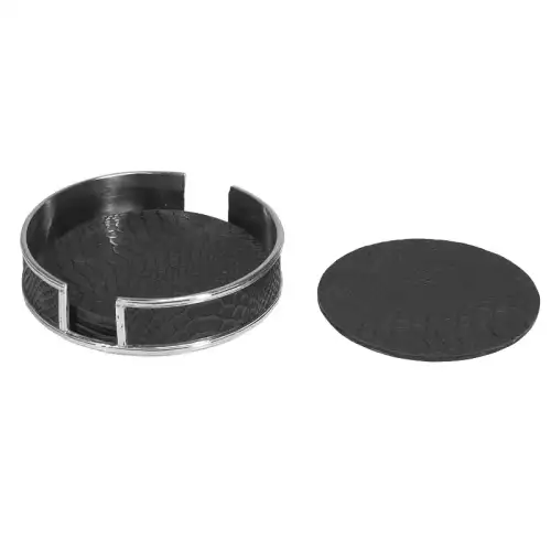 Hazenkamp Fachhändler Flaschenuntersetzer 14x14x3,5cm Set Krokoleder schwarz silber (112671)