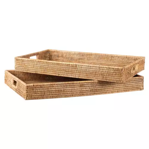Serviertablett-Set Violett 67x64x7cm & 42x40x7cm aus Holz