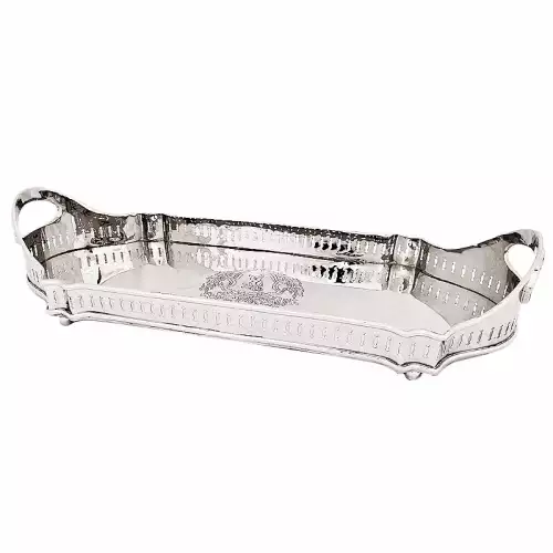 Schale 47x18x4cm Oval mit Henkel und Ätzung silber