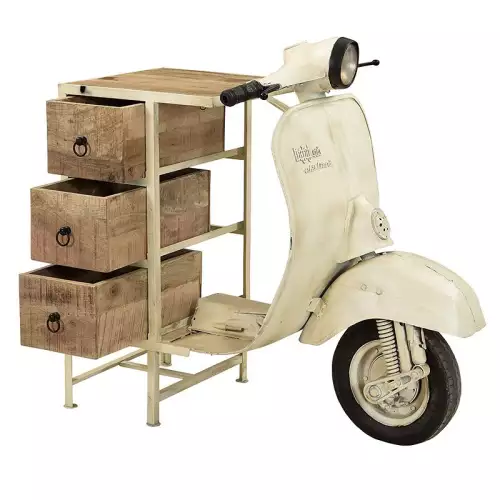 Hazenkamp Fachhändler Schrank mit 3 Schubladen Vintage Scooter Creme (200286)