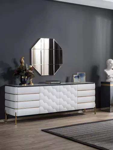 Hazenkamp Fachhändler Nirvana Sideboard mit Spiegel weiß und gold (200487)