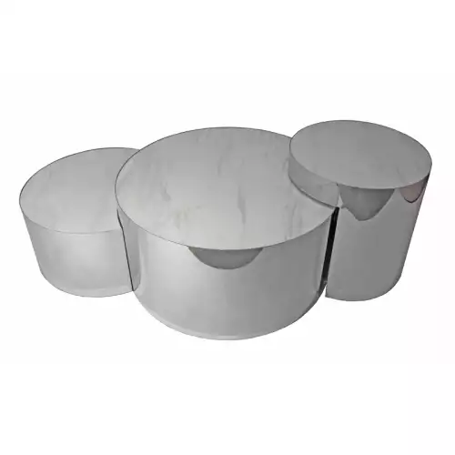 Stainless steel Coffee table Leipzig with white porcelain top (set of 3)