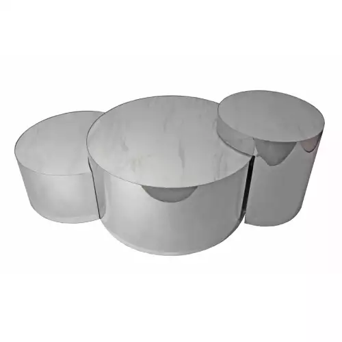 Hazenkamp Fachhändler Stainless steel Coffee table Leipzig with white porcelain top (set of 3) (200797)