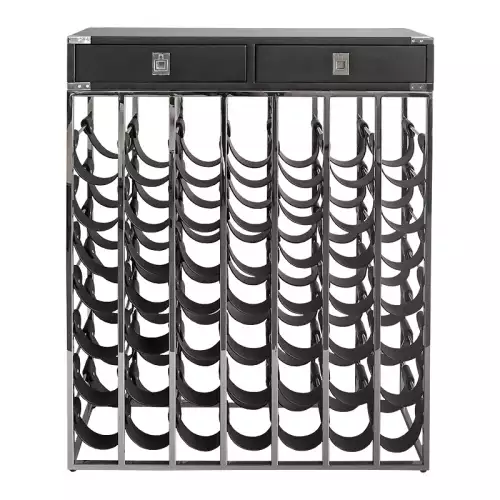 Stainless steel wine rack black drawer and belts 84x25x104cm