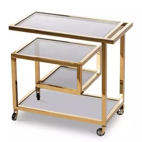 Bar Trolley Brodie Gold 83x42x78cm W/ Black Glass