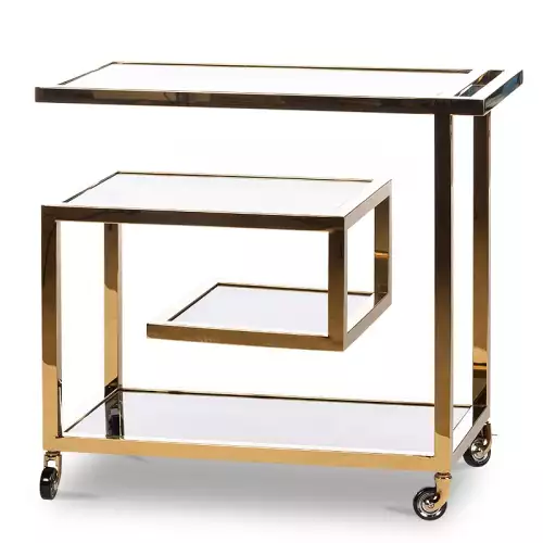 Hazenkamp Fachhändler Bar Trolley Brodie Gold 83x42x78cm W/ Black Glass (111432)