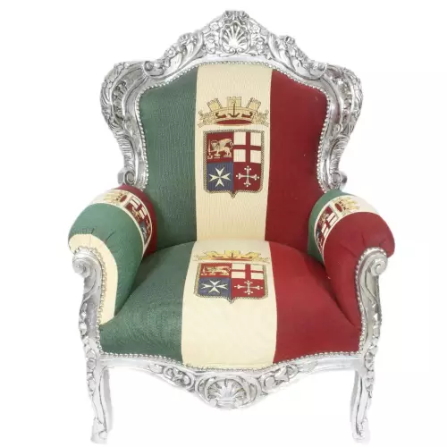 rolandk-wohnen Luxus Barocksessel silber/ Italien Flagge (SV1714)