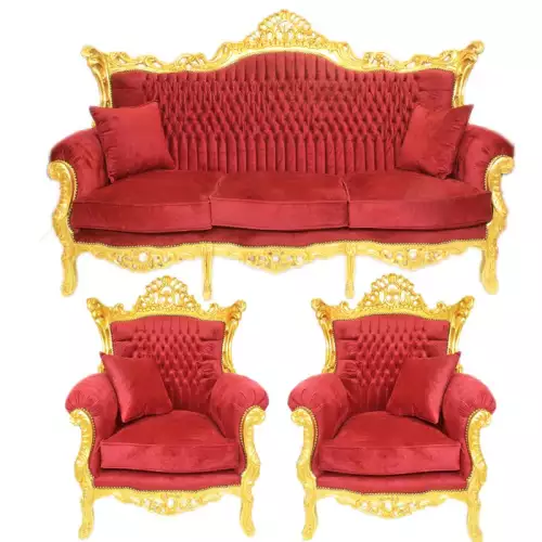 rolandk-wohnen Barocksofa set royal lyse goud bordeaux  mit edlem Muster bordeauxe (SV1732)