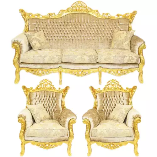 rolandk-wohnen Barocksofa set royal lyse goud-premium beige   mit edlem Muster (SV1733)