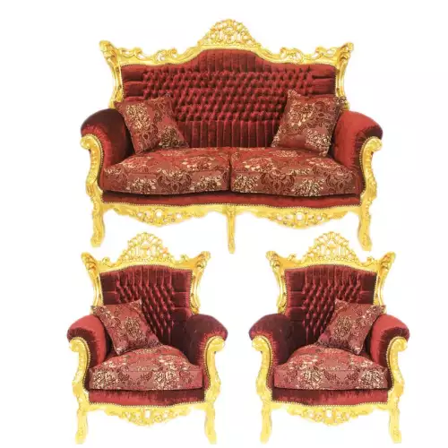 rolandk-wohnen Barocksofa set royal lyse goud-premium bordeaux  mit edlem Muster bordeauxe (SV1734)