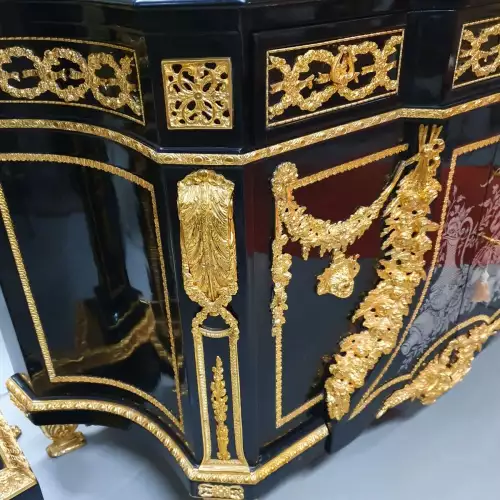 rolandk-wohnen Luxus Barock Commode mit 2 Sulen schwarz-gold vergoldet (SV2246)